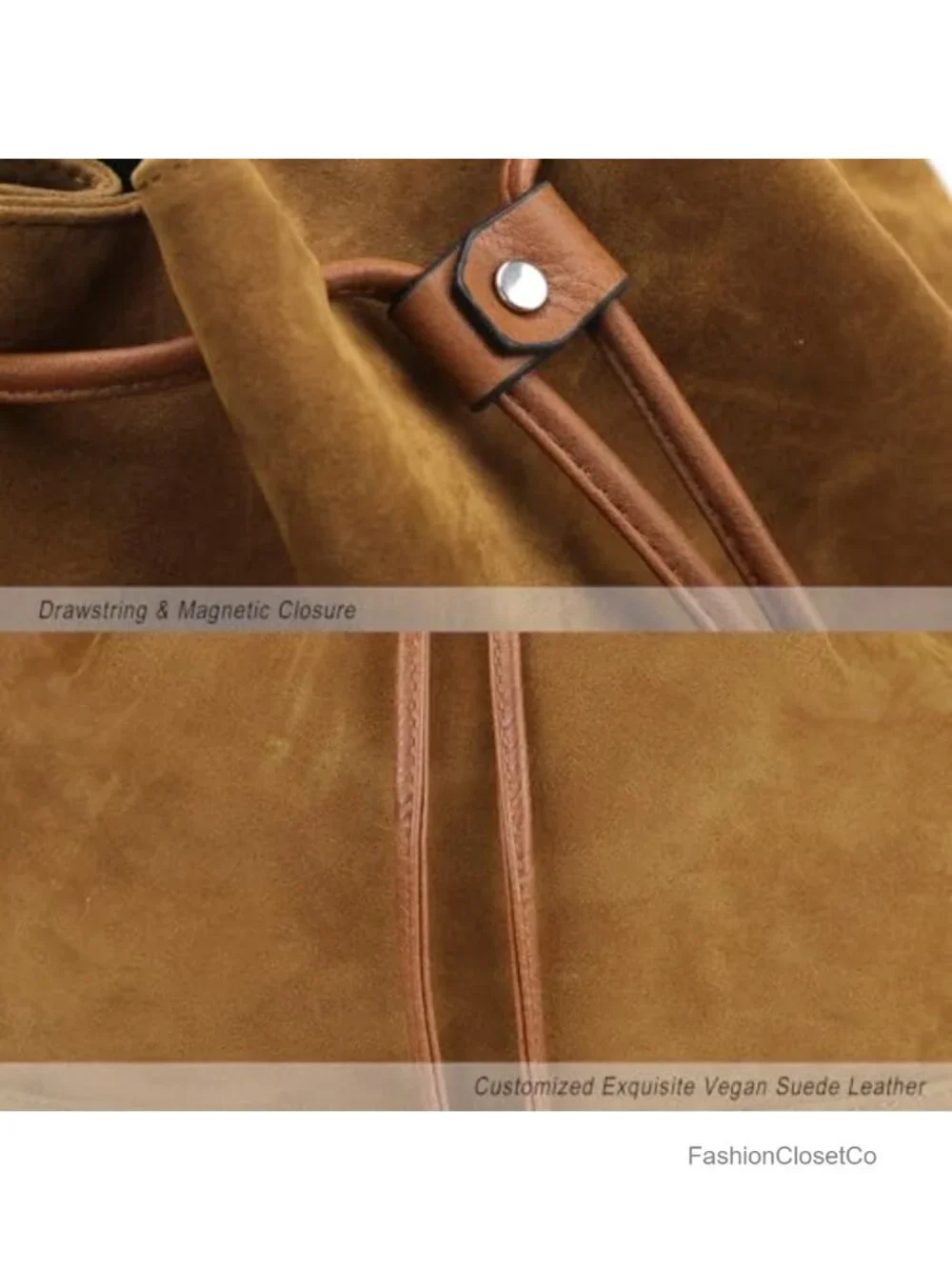 Faux Suede Slouchy Bucket Bag Drawstring Hobo with 2 Convertible Straps